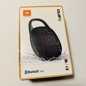 JBL Clip 5 Portable Bluetooth Speaker - Black with Orange Logo